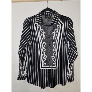 Bob Mackie Wearable Art  Black‎ And White  Long Sleeve Blouse Size XS